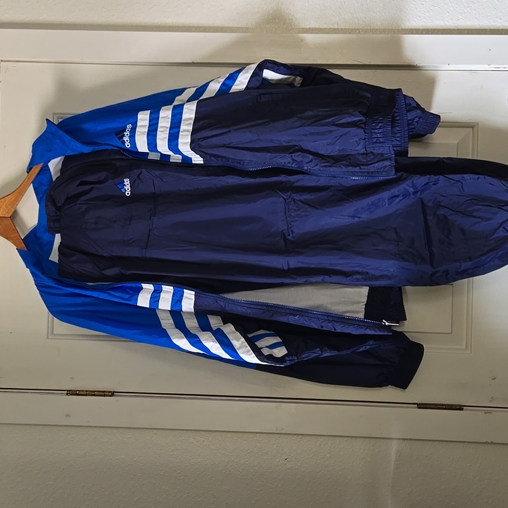 Vintage Adidas Jacket/pant Set Men XL Blue 3 Stripes. Full Zip Y2K